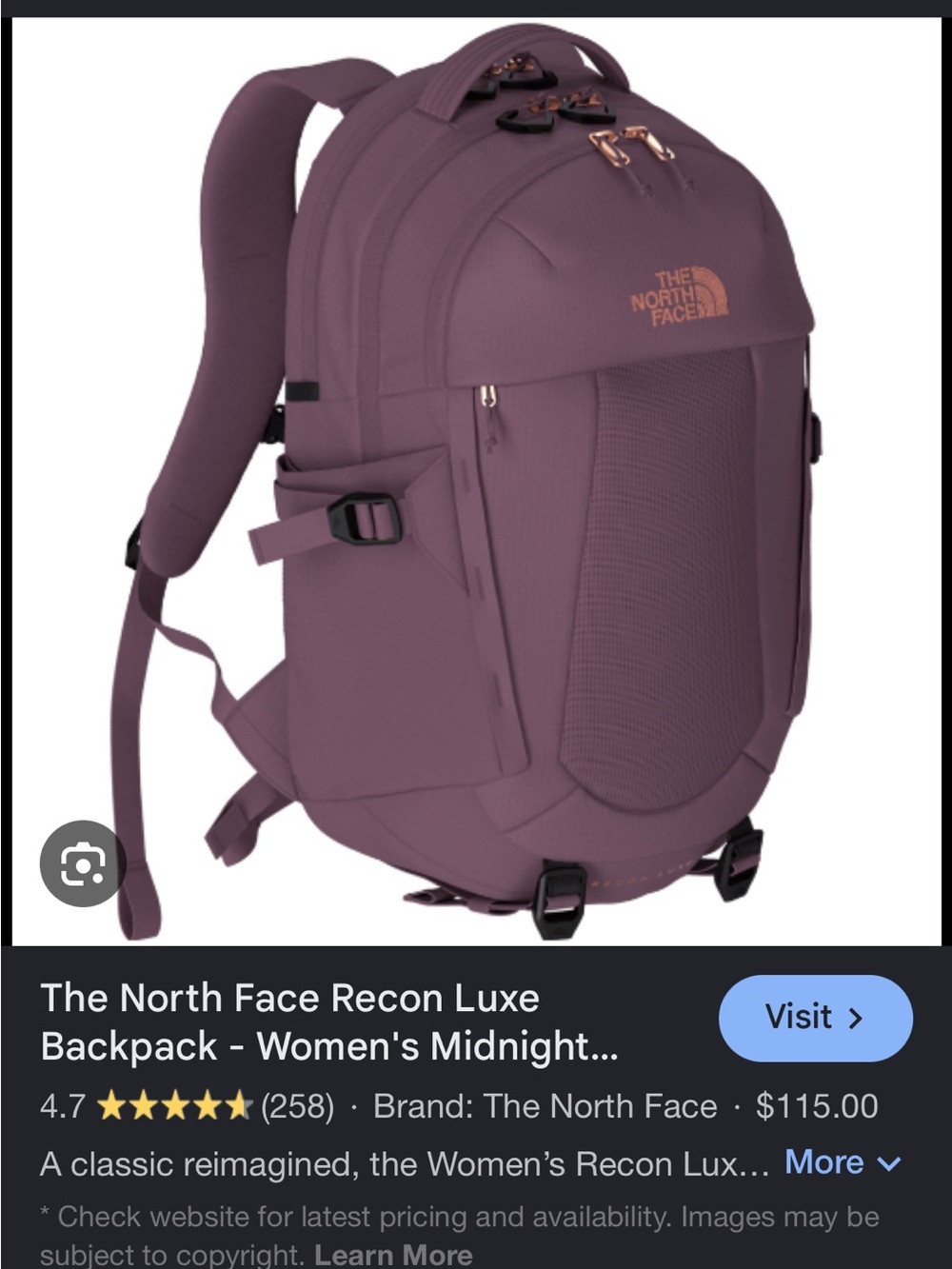 The North Face women’s Recon Luxe Backpack in tawny quartz